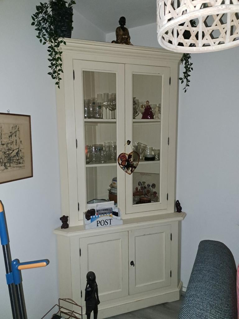 Prachtige antieke Hoekkast wit, Antiek en Kunst, Antiek | Meubels | Kasten, Ophalen