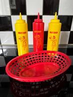 3 retro saus flessennen hamburgermandje ketchup- mosterdfles, Ophalen of Verzenden, Huis en Inrichting
