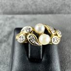 Gouden ring | 14K* | 2,45gr | opengewerkt 2 parels | 388592, Sieraden, Tassen en Uiterlijk, Ringen, Ophalen of Verzenden, Zo goed als nieuw