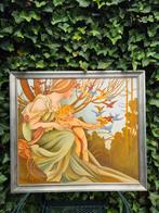 alfonse mucha, art nouveau,  handgeschilderd, Antiek en Kunst, Ophalen
