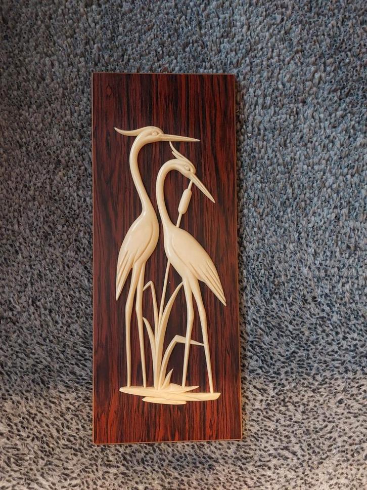 Houten Wanddecoratie met Reigers 40x16 cm, Verzamelen, Retro, Ophalen of Verzenden
