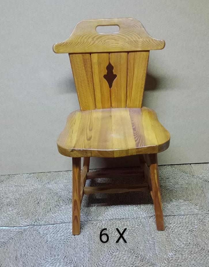 6 Oostenrijkse vintage eetkamerstoelen degelijk grenen, Huis en Inrichting, Stoelen, Gebruikt, Vijf, Zes of meer stoelen, Hout