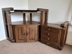 Eikenhouten hoekkast met TV plateau, Gebruikt, 100 tot 150 cm, Klassiek, Eikenhout