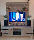 Steigerhouten tv kast met achterwand., Huis en Inrichting, Complete inboedels, Ophalen
