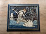 Art Nouveau-achtig schilderij van wenende vrouw met zwanen, Antiek en Kunst, Kunst | Schilderijen | Klassiek, Ophalen of Verzenden