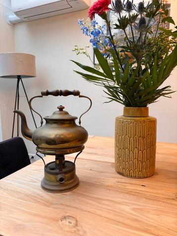Antieke koperen theeketel met brander La Hirondelle FR beschikbaar voor biedingen