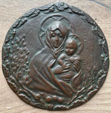 Bronzen Plaquette Maria met Kind - 9,5 cm beschikbaar voor biedingen