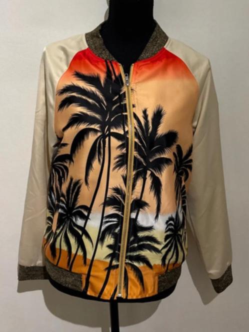 Palm Tree Print Satin Bomber "Saint Laurent" Miami Vice, Kleding | Heren, Jassen | Zomer, Zo goed als nieuw, Maat 48/50 (M), Zwart
