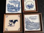 4 blauw/wit tegels met koe-landschap, Antiek en Kunst, Antiek | Wandborden en Tegels, Ophalen of Verzenden
