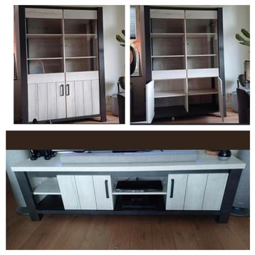 Tv kast en Vitrine opbergkast wit, antraciet grijs, hout   beschikbaar voor biedingen