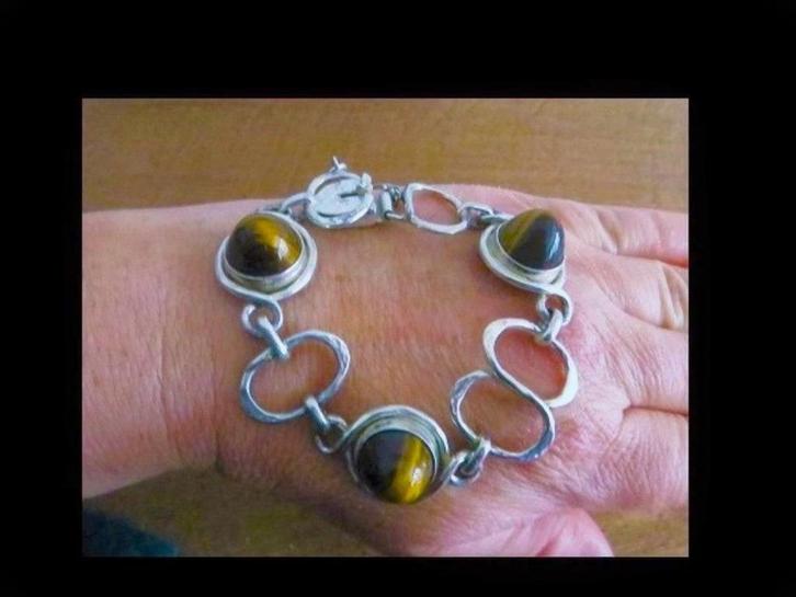 Zilveren Armband Bijzonder PERLI Design met Tijgeroog!, Sieraden, Tassen en Uiterlijk, Antieke sieraden, Armband, Zilver, Met edelsteen