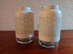Twee IKEA lantaarns (wit) metaal/glas - 17,5 cm hoog, Gebruikt, Ophalen of Verzenden, Metaal, Grijs