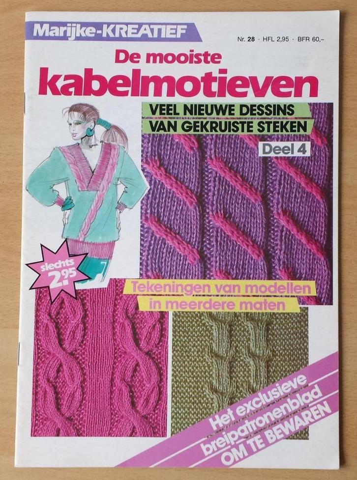 Breien - Marijke - De Mooiste Kabelmotieven - nr.28 -1987, Hobby en Vrije tijd, Breien en Haken, Gebruikt, Breien, Patroon of Boek