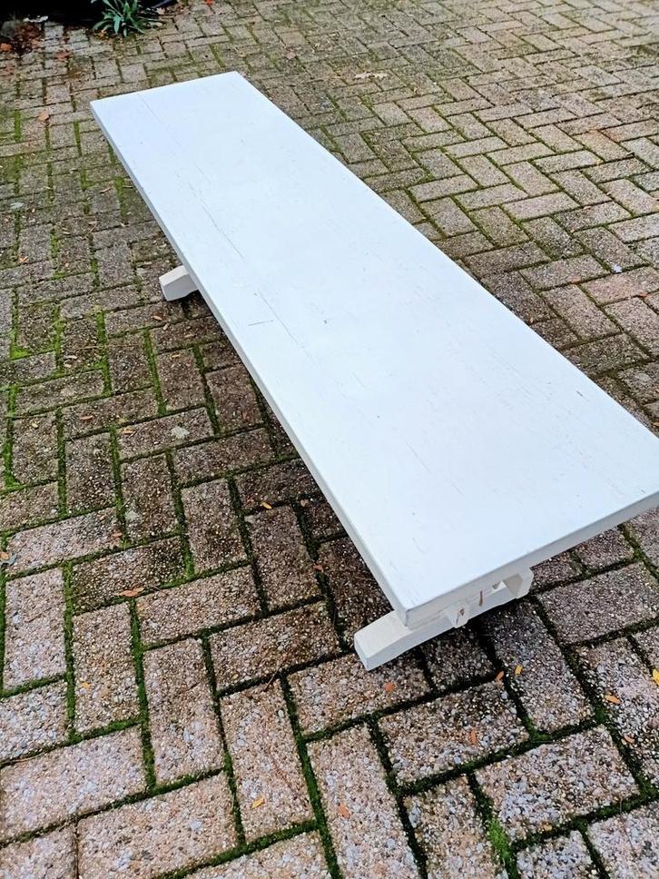 Vintage Wit Houten Bankje - 140cm, Antiek en Kunst, Antiek | Meubels | Stoelen en Banken, Ophalen