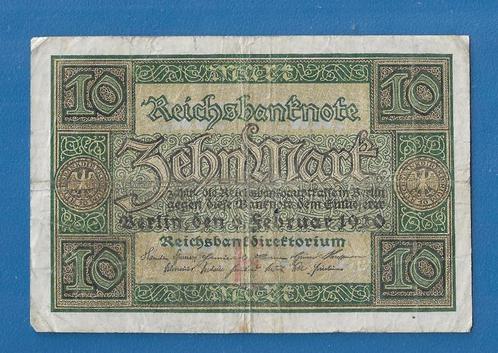 Duitsland biljet, Reichsbanknote 10 Mark - 1920, Postzegels en Munten, Bankbiljetten | Europa | Niet-Eurobiljetten, Los biljet