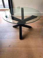 Uniek zwart design tafeltje met gehard glazen blad, Ophalen, 50 tot 100 cm, Zo goed als nieuw, 75 cm of meer