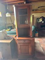 Klassieke houten hoekkast met vitrine, donkerbruin, Ophalen