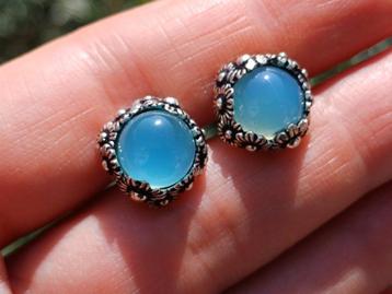 Vanoli 925 zilver oorbellen oorknopjes chalcedoon madelief beschikbaar voor biedingen