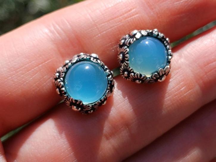 Vanoli 925 zilver oorbellen oorknopjes chalcedoon madelief, Sieraden, Tassen en Uiterlijk, Oorbellen, Nieuw, Knopjes of Stekers