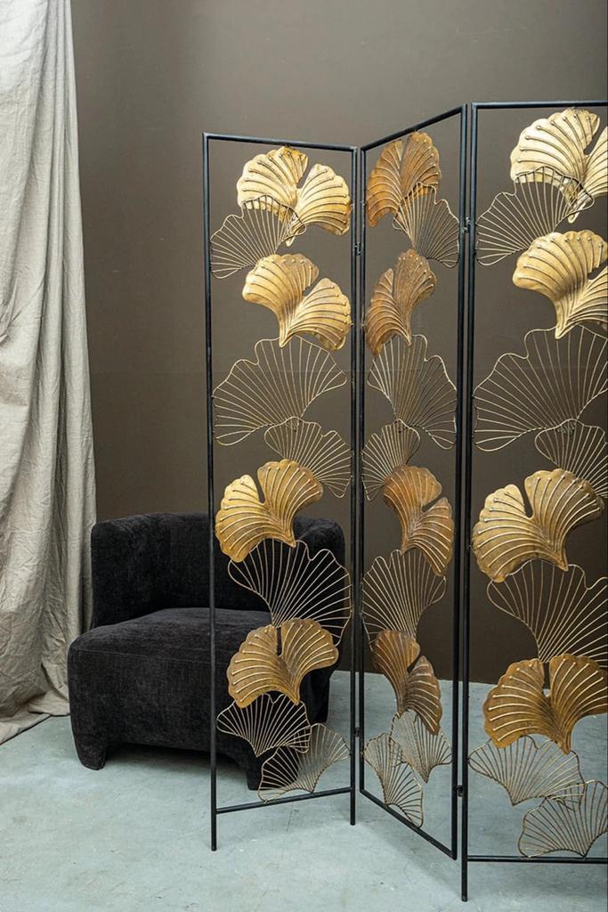 Gouden Kamerscherm met Ginkgo Bladeren, Huis en Inrichting, Woonaccessoires | Kamerschermen, Nieuw, Ophalen of Verzenden