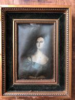 Fluwelen lijstje met busteportret vrouw, Antiek en Kunst, Kunst | Schilderijen | Klassiek, Ophalen of Verzenden