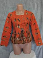 Vintage oranje batik jasje maat S, Ophalen, Zo goed als nieuw, Oranje
