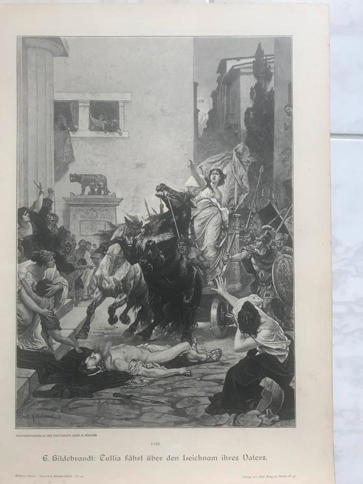 Hildebrandt, E: Tullia fährt über den Leichnam ihres Vaters, Antiek en Kunst, Kunst | Etsen en Gravures, Ophalen of Verzenden