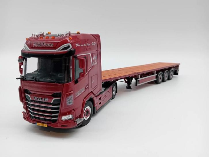 WSI DAF XG + VLAKKE TRAILER - POLLOTRANS, Hobby en Vrije tijd, Modelauto's | 1:50, Zo goed als nieuw, Bus of Vrachtwagen, Wsi