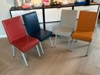 Mooie set 4 lederen design stoelen, Huis en Inrichting, Stoelen, Ophalen, Zo goed als nieuw, Metaal, Vier