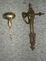 Antiek deurbeslag oud knop greep antiek koper messing plaat, Ophalen of Verzenden