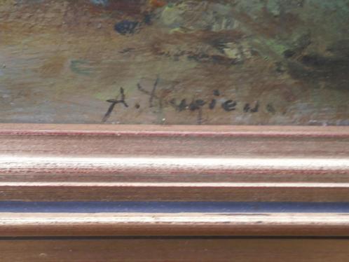 Gesigneerd schilderij Boerderij taf. met kippen op het erf, Antiek en Kunst, Kunst | Schilderijen | Klassiek, Ophalen of Verzenden
