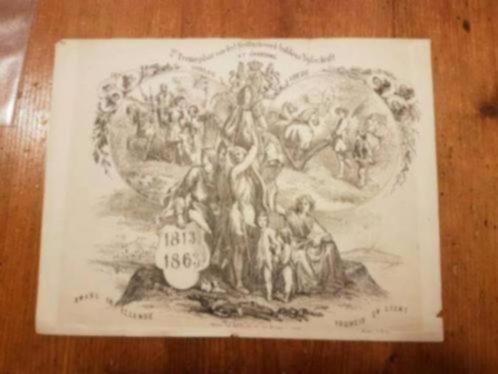 Litho Tweede Premieplaat j.v.d.Bos 1863 herdenking 1813-1815, Antiek en Kunst, Kunst | Litho's en Zeefdrukken, Ophalen