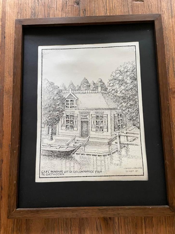 Tekening Cafe Fanfare Giethoorn Johan Jonkers '87, Antiek en Kunst, Kunst | Tekeningen en Foto's, Ophalen of Verzenden