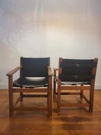 Brutalist armstoelen in eik en tuigleer 1960, Ophalen, Gebruikt, Twee, Bruin