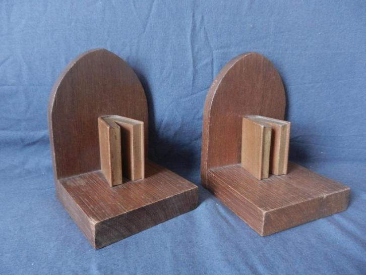 Leuk paar houten boekensteunen met geopende boeken h 15,3 cm, Antiek en Kunst, Antiek | Woonaccessoires, Ophalen of Verzenden
