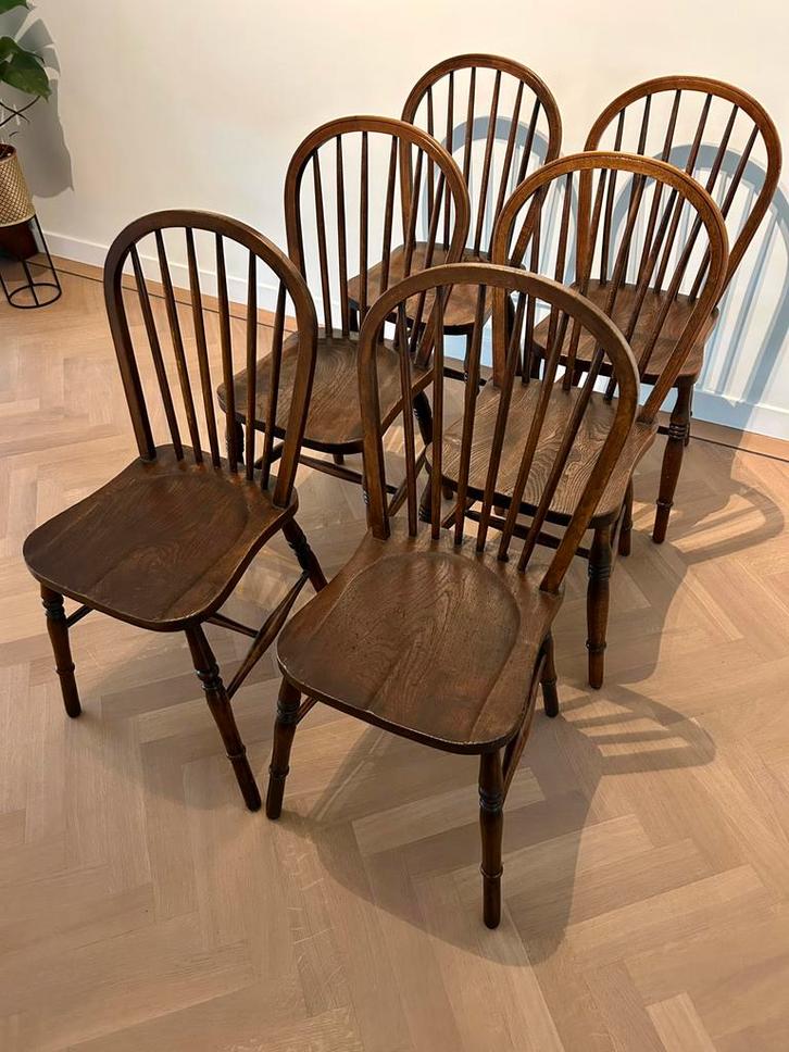 Antieke Windsor stoelen in zeer goede staat 6 stuks, Huis en Inrichting, Stoelen, Gebruikt, Vijf, Zes of meer stoelen, Hout, Bruin