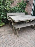 Robuuste tuintafel met banken (azobe), Ophalen, Gebruikt