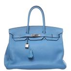 Original Hermes Birkin 35, Ophalen of Verzenden, Zo goed als nieuw, Blauw, Handtas