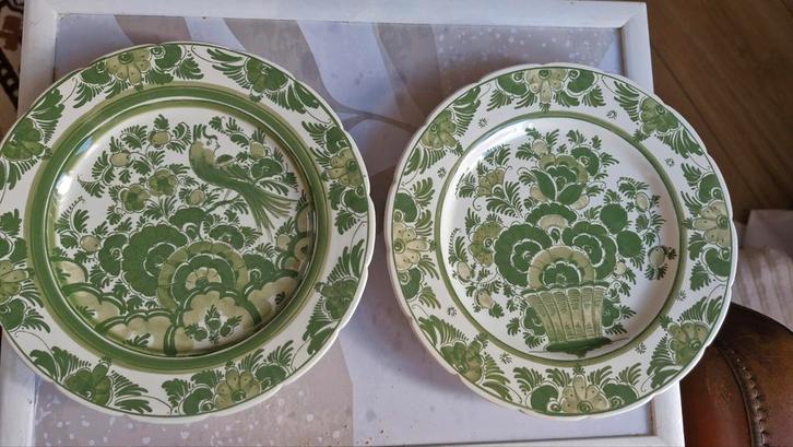 Delftsblauw Groene Bordjes - Set van 2, Antiek en Kunst, Antiek | Wandborden en Tegels, Ophalen of Verzenden