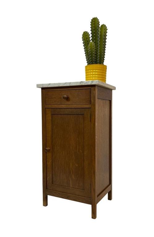 Art Deco Amsterdamse School Kastje Nachtkastje Marmeren Blad, Huis en Inrichting, Slaapkamer | Nachtkastjes, Gebruikt, 70 cm of meer