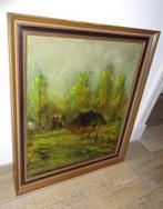 Schilderijtje met echtpaar, boerderijtje in een Landschap., Antiek en Kunst, Kunst | Schilderijen | Klassiek, Ophalen of Verzenden