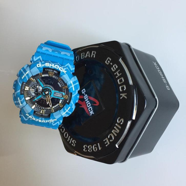 Blauwe g-shock type GA-110TP g shock gshock aztec zig zag, Sieraden, Tassen en Uiterlijk, Horloges | Heren, Nieuw, Kunststof, Ophalen of Verzenden