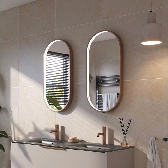 2x Ben Ovaal Spiegel 40x80 Geborsteld Koper LED, Huis en Inrichting, Woonaccessoires | Spiegels, Nieuw, Minder dan 50 cm, Minder dan 100 cm