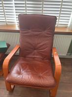 Vintage MEBLO Magnus lounge stoelen + hocker - Echt leer, Ophalen, Zo goed als nieuw, Leer, 50 tot 75 cm
