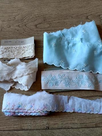 Vintage kant, deels broderie, diverse soorten  beschikbaar voor biedingen