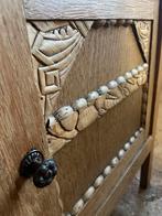 Vintage houten kastje nachtkastje met marmeren blad, Ophalen, Gebruikt