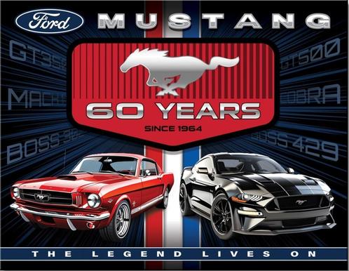 Ford Mustang 60 Years. Metalen wandbord 31,5 x 40,5 cm., Verzamelen, Merken en Reclamevoorwerpen, Nieuw, Reclamebord, Ophalen of Verzenden