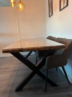 Industriële eettafel met glas, Huis en Inrichting, Tafels | Eettafels, Zo goed als nieuw, 150 tot 200 cm, Rechthoekig, 50 tot 100 cm