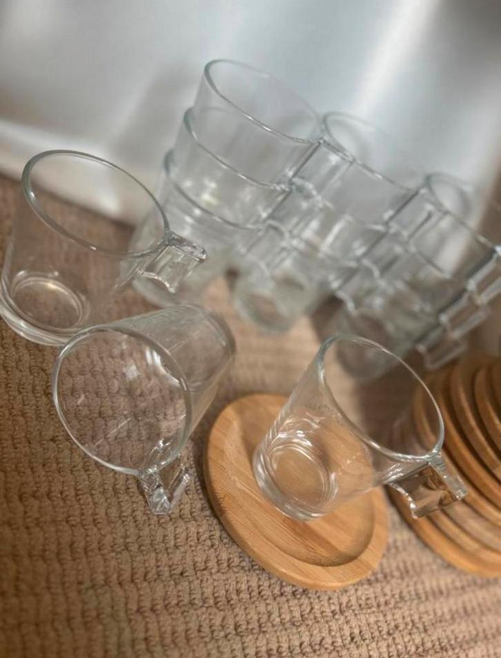 12 espresso kopjes met bamboe onderzetters-NIEUW, Huis en Inrichting, Keuken | Servies, Nieuw, Kop(pen) en/of Schotel(s), Overige stijlen