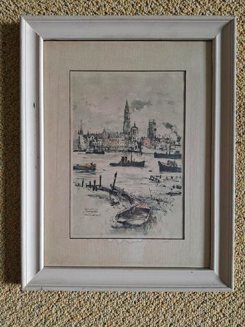 Jan Korthals/ gezicht op Antwerpen/aquarel/jaren '50 beschikbaar voor biedingen